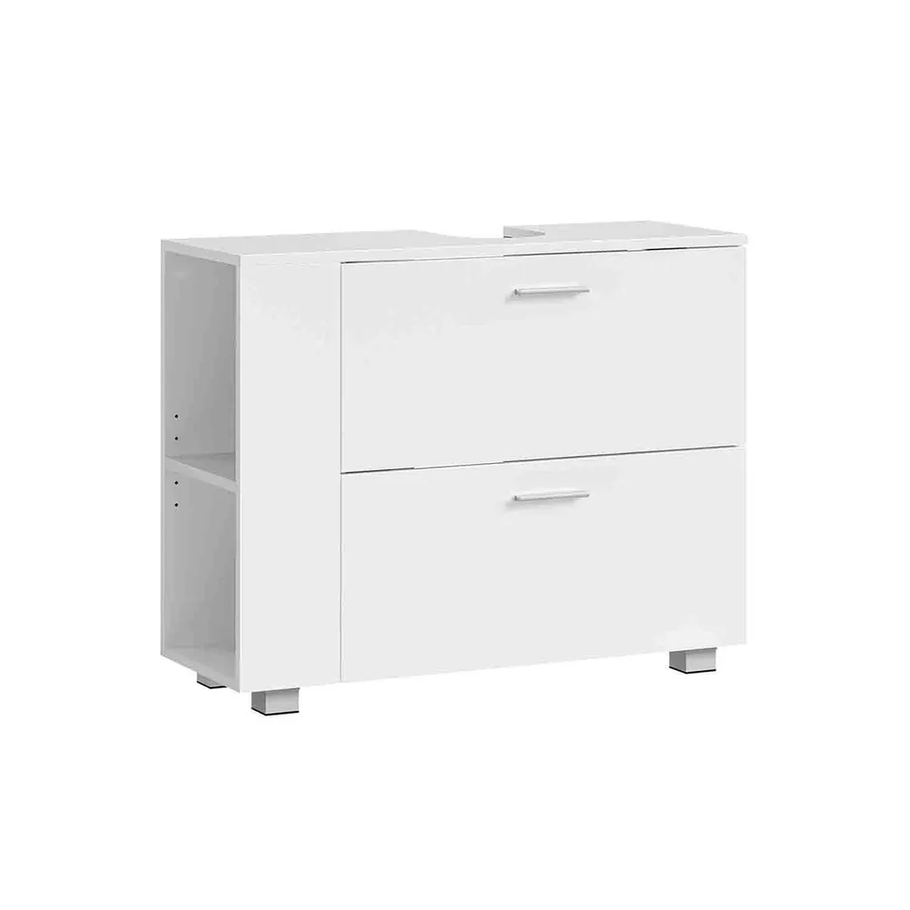 Meuble sous-vasque blanc Rootz Cloud : rangez tout et cachez vos tuyaux 80 cm
