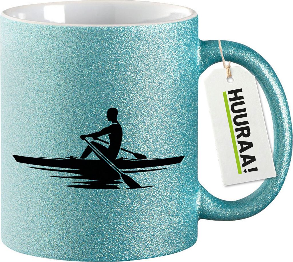 Huuraa Glitzertasse Rudern Rowing 330ml Blau Keramik Kaffeebecher Geschenkidee
