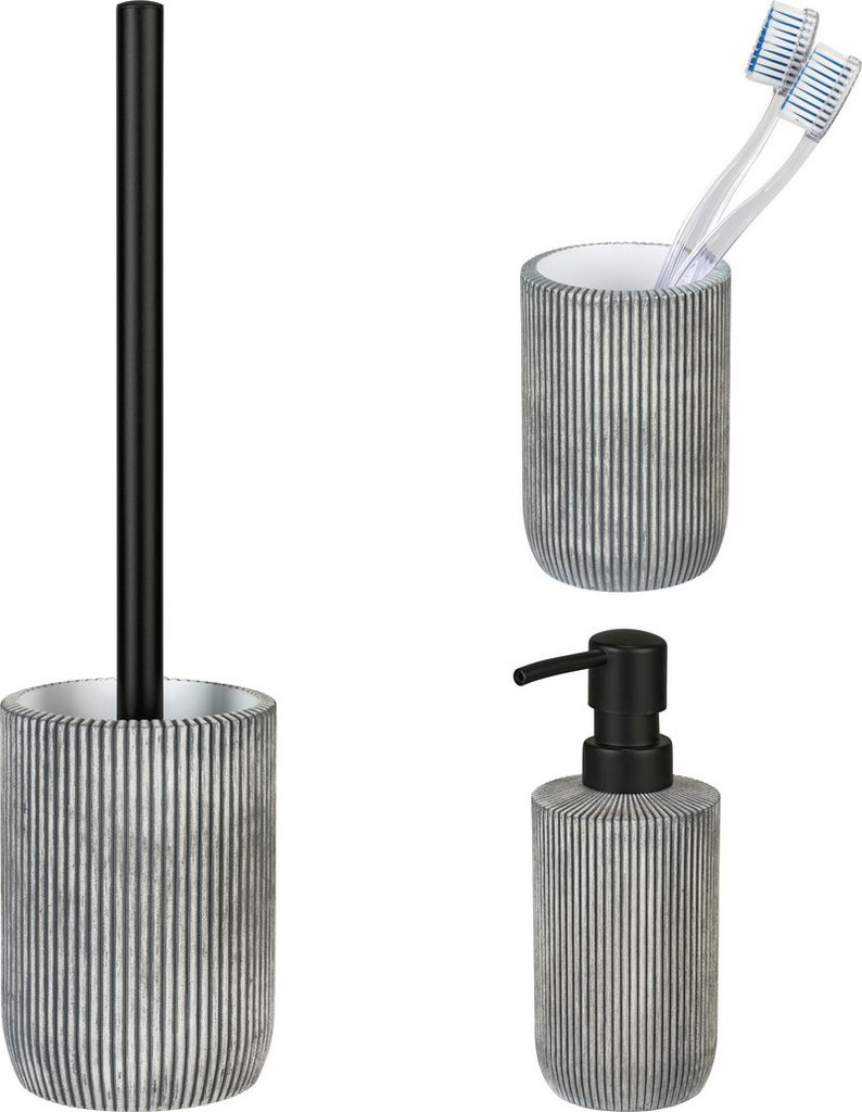 Schöner Wohnen Bad-Accessoire Set Antella Grau WC-Garnitur Seifenspender Zahnputzbecher