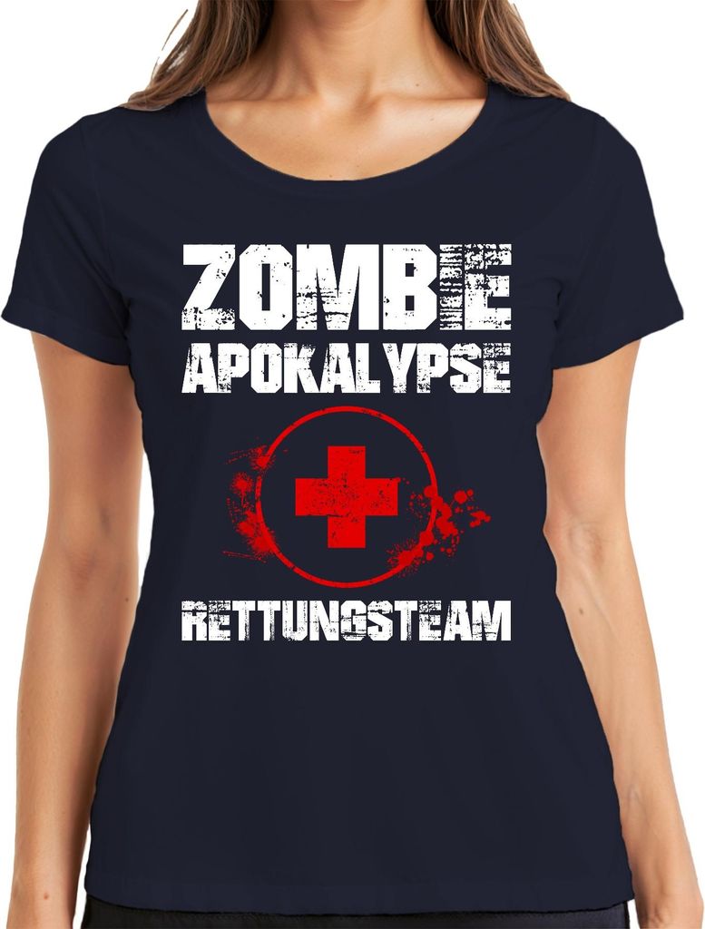 Zombie Apokalypse Rettungsteam Sanitäter Notfall Erste Hilfe Blut Damen T-Shirt, Navy, 3XL