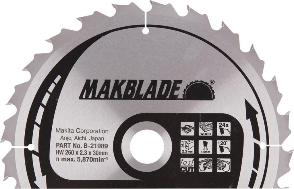 Makita Kreissägeblatt, MAKBLADE 260 x 30 mm, 24 Zähne