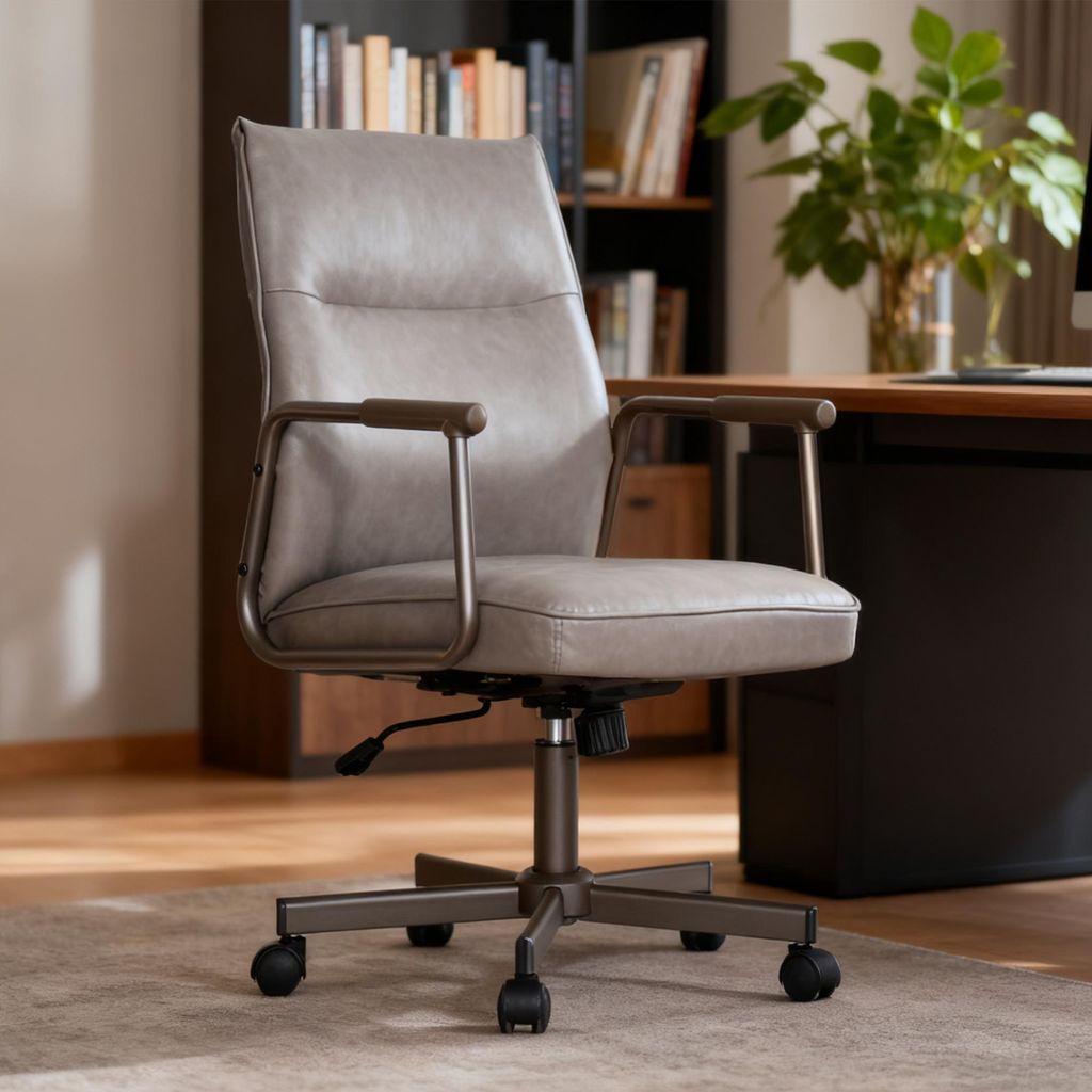 Duhome Schreibtischstuhl Ergonomisch Drehbar Bürostuhl Höhenverstellbar mit Armlehnen Drehstuhl mit Rollen für Büro Arbeitszimmer Office, Grau