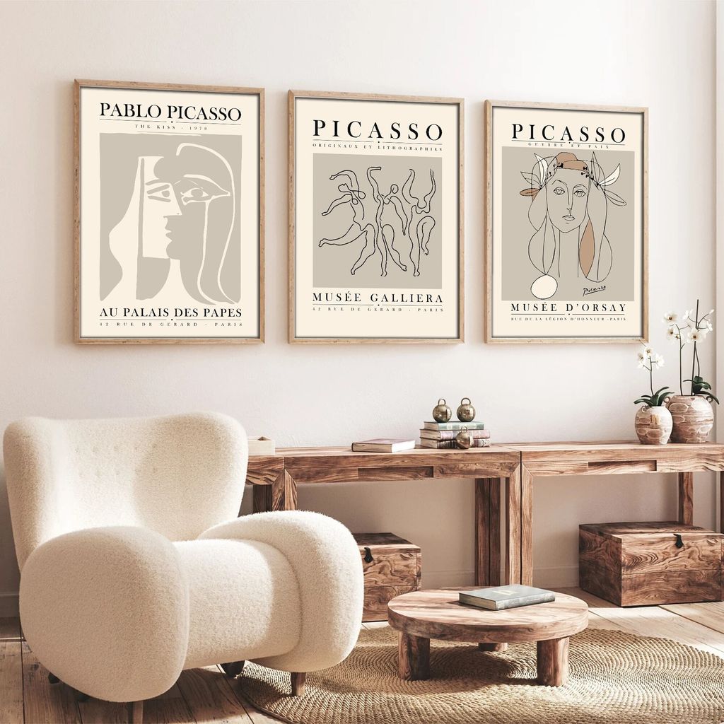 Wallity, Huhu256 - 50 x 70, Dekorativ gerahmtes MDF-Gemälde (3 Stück), Mehrfarbig, 100 % MDF, 50 x 70 cm