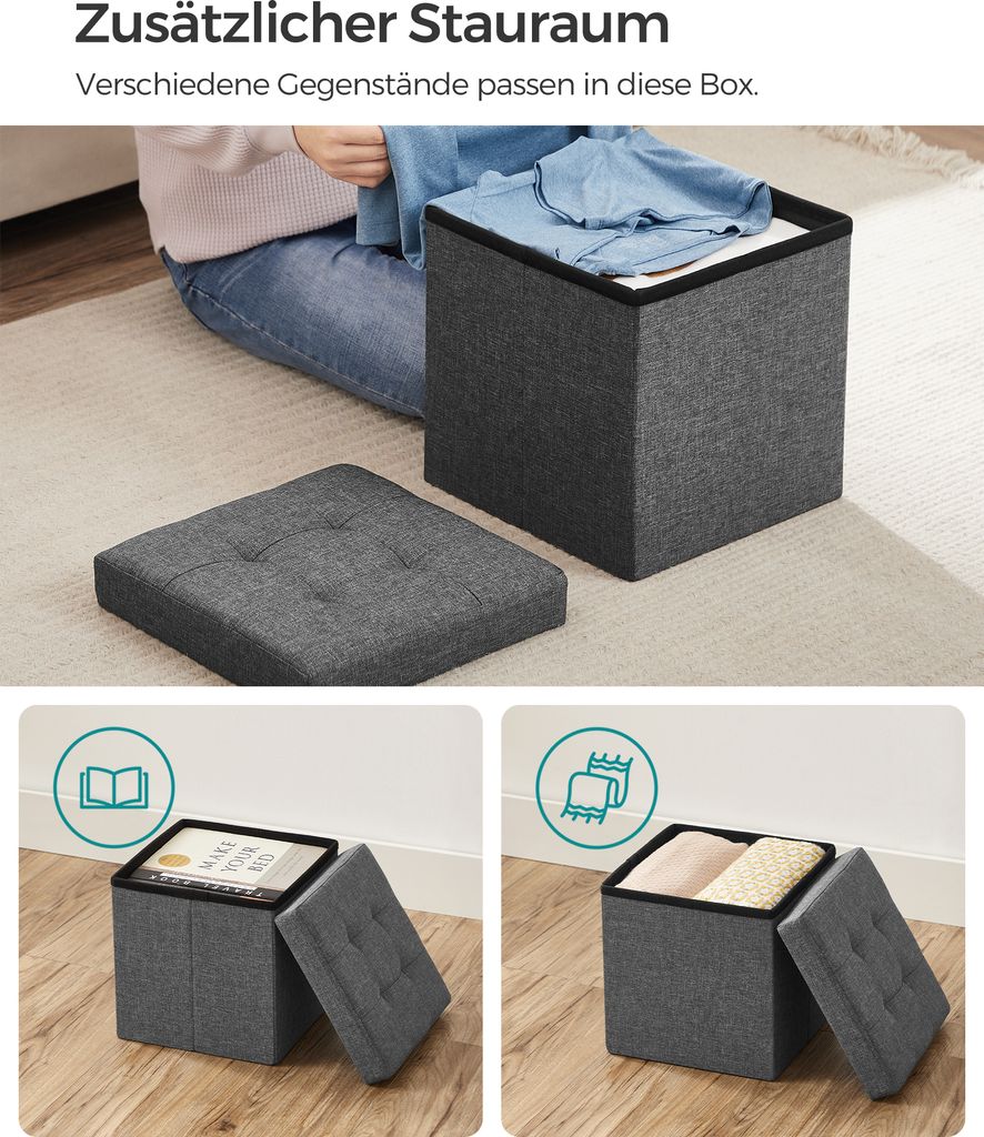 SONGMICS 30 cm Sitzbank mit Stauraum, klappbare Sitztruhe, Produktbild 9