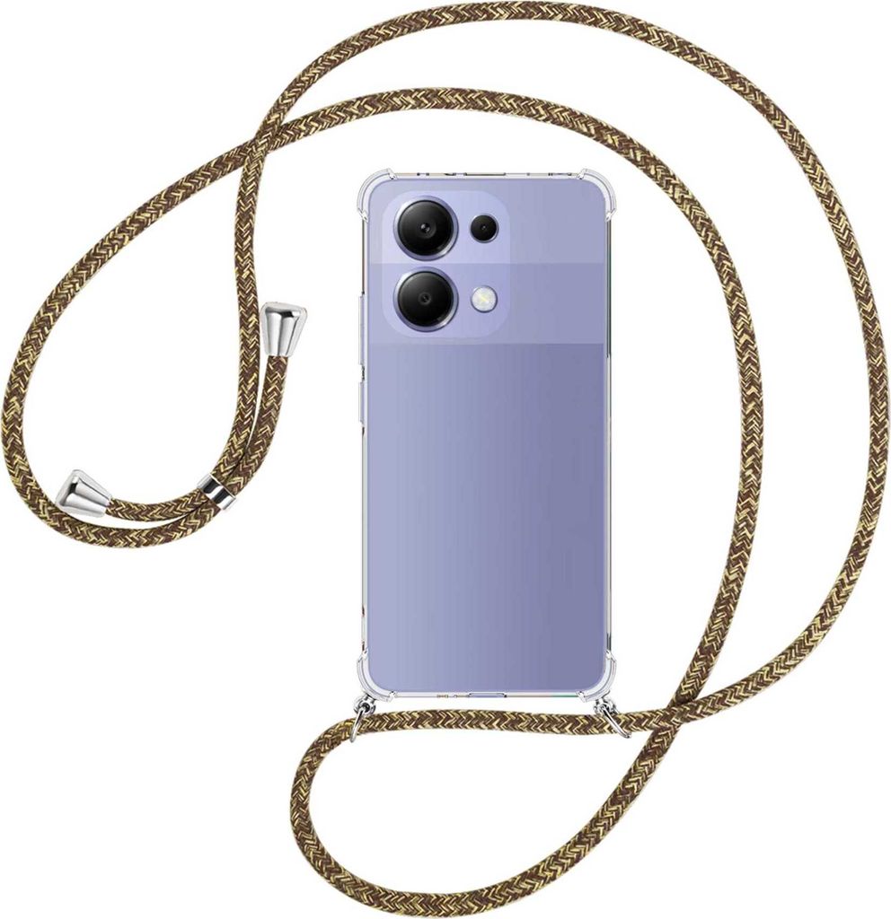 Handykette Backcover-Schutzhülle mit Band (Metall silberfarben) für Xiaomi Redmi Note 13 4G - braun+beige