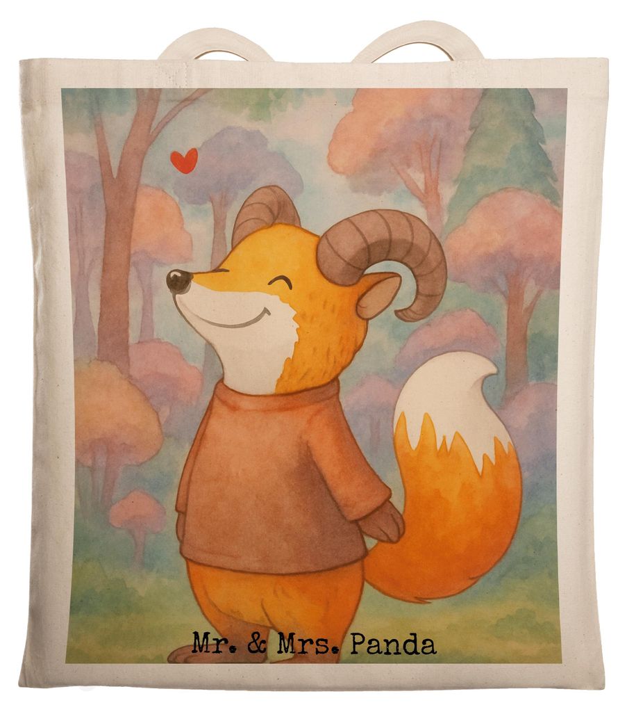 Mr. & Mrs. Panda Tote Bag Widder Astologie Design - Weiß - Geschenk, stoff shopper, Laptoptasche, Sternzeichen, Uni Tasche, Stoffbeutel, Geburtsta...