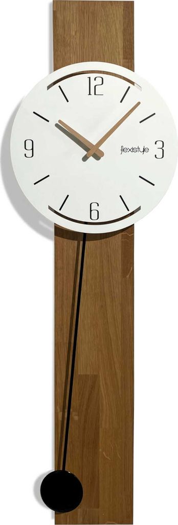 FLEXISTYLE Wanduhr groß ohne tickgeräusche Naturale modern Holz XXL Eiche Badezimmer Wohnzimmer mit pendel Weiß
