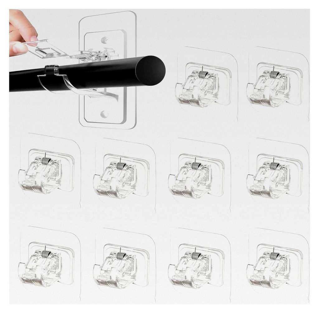 10 Stück Selbstklebende Gardinenstangenhalter, Gardinenstange ohne Bohren, Halterung passend für Stangendurchmesser von 15-22 mm, geeignet für W...