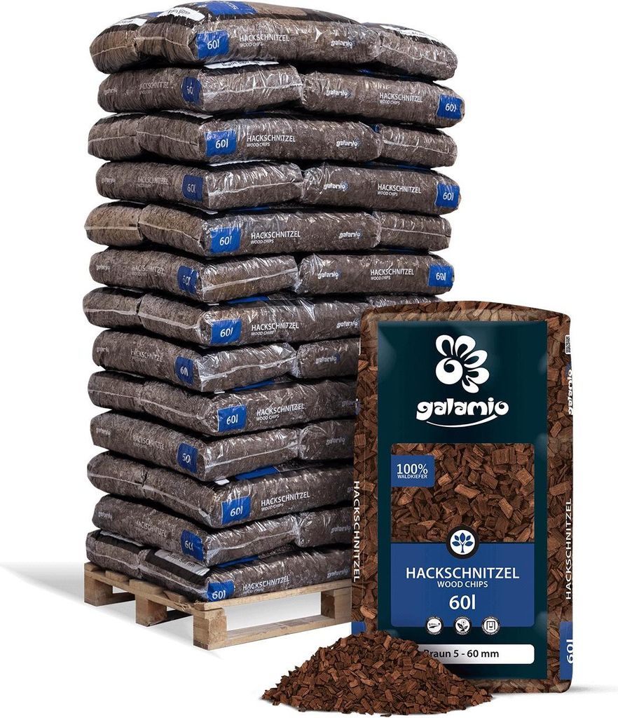 Galamio Holzhackschnitzel Braun 60l x 39 Sack 2340l Palette Produktbild 
