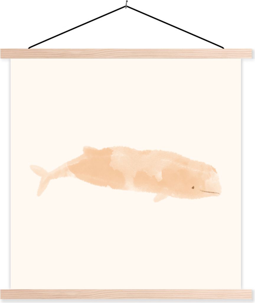 MuchoWow Textilposter Fisch - Meer - Aquarell 40x40 cm mit holzfarbenen Rahmen - Posterleiste