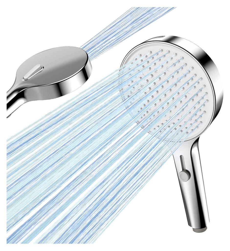 Wassersparender Duschkopf mit Hochdruck und 3 Strahlarten, Handbrause mit Einhandbedienung und stufenloser Regulierung