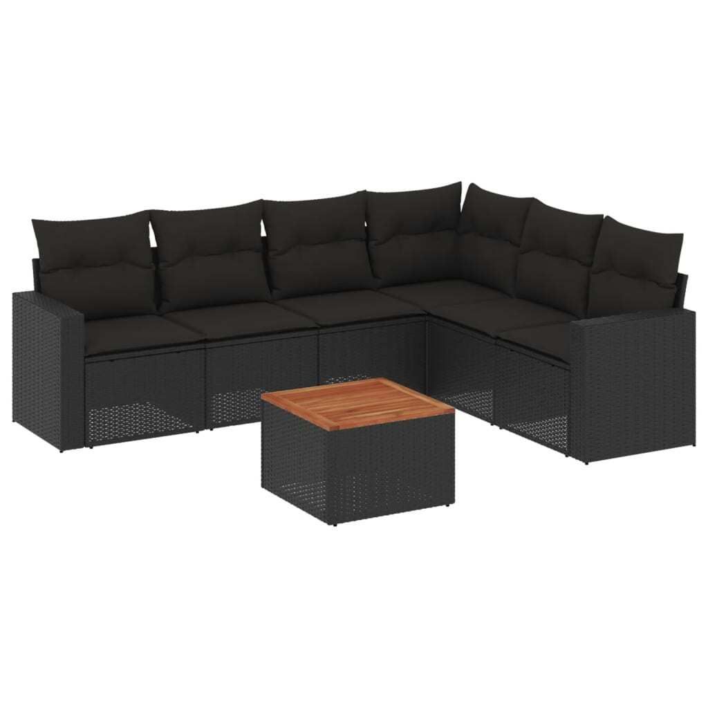 vidaXL 7-tlg. Garten-Sofagarnitur mit Kissen Schwarz Poly Produktbild 