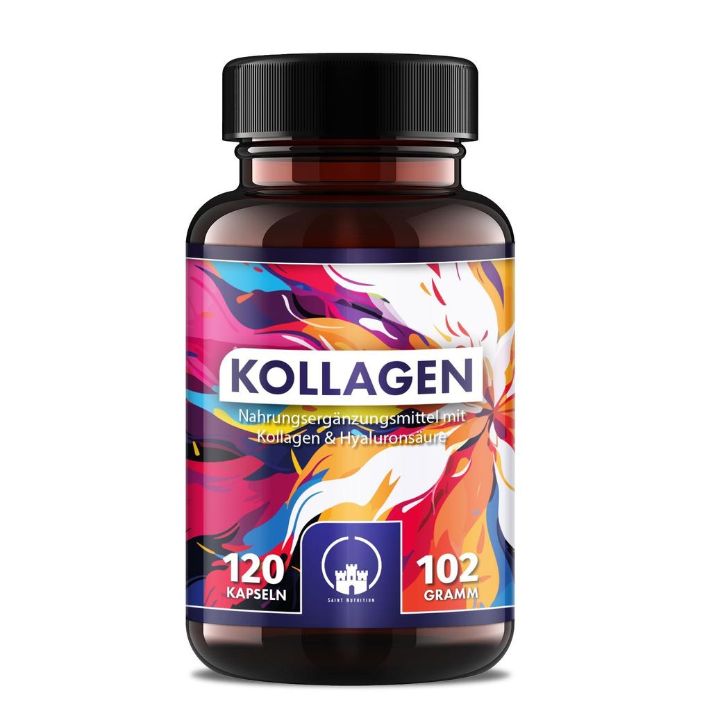 Saint Nutrition Kollagen 3000mg + Hyaluron Kapseln - Haut, Haare, Gelenke stärken - Falten reduzieren - Feuchtigkeit spenden - 120 Kapseln