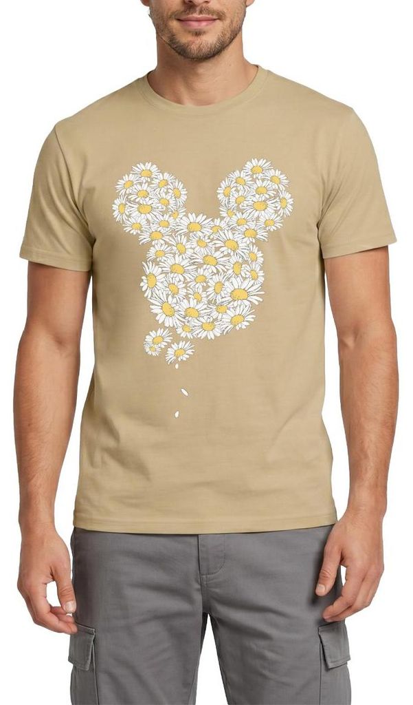 Mickey & Minnie Mickey Mouse Gänseblümchen Männer T-Shirt, XL, Sandbeige