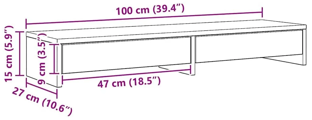 Support moniteur Chêne Artisan 100x27x15 cm avec double tiroir - 9