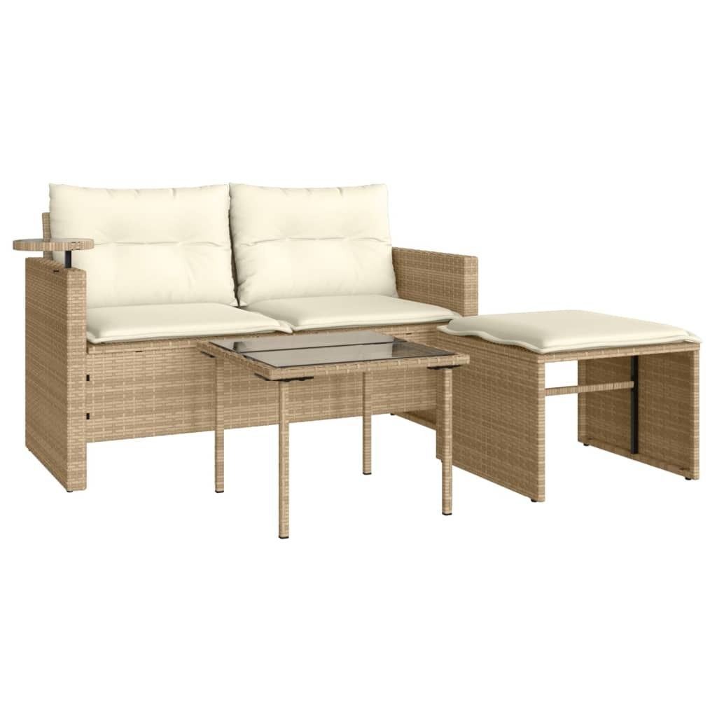 (Saisonschlussverkauf)3-tlg. Garten-Sofa - modernen Design - Balkonmöbel Gartengarnitur - garnitur mit Kissen Beige Poly Rattan - Gartensofas ...