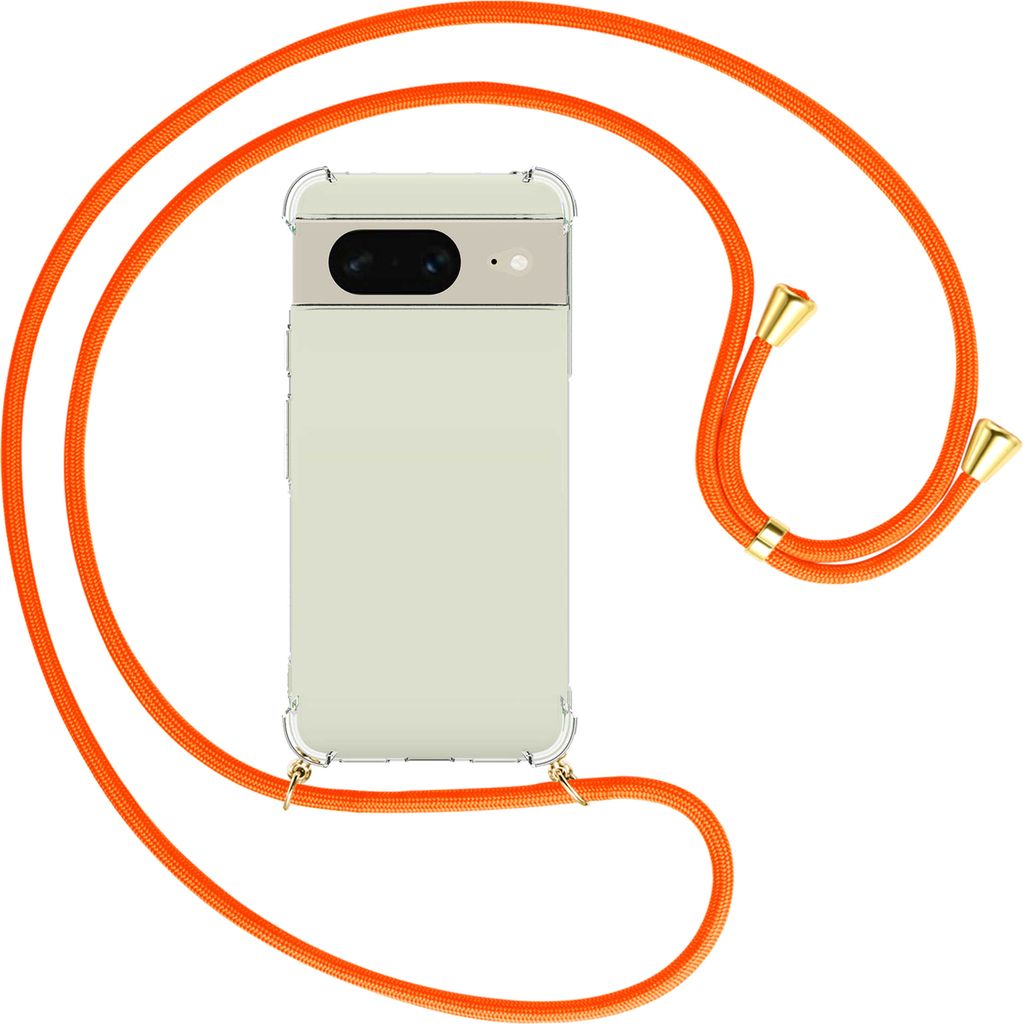 Handykette Backcover-Schutzhülle mit Band (Metall goldfarben) für Google Pixel 8 (6.2'') - neonorange