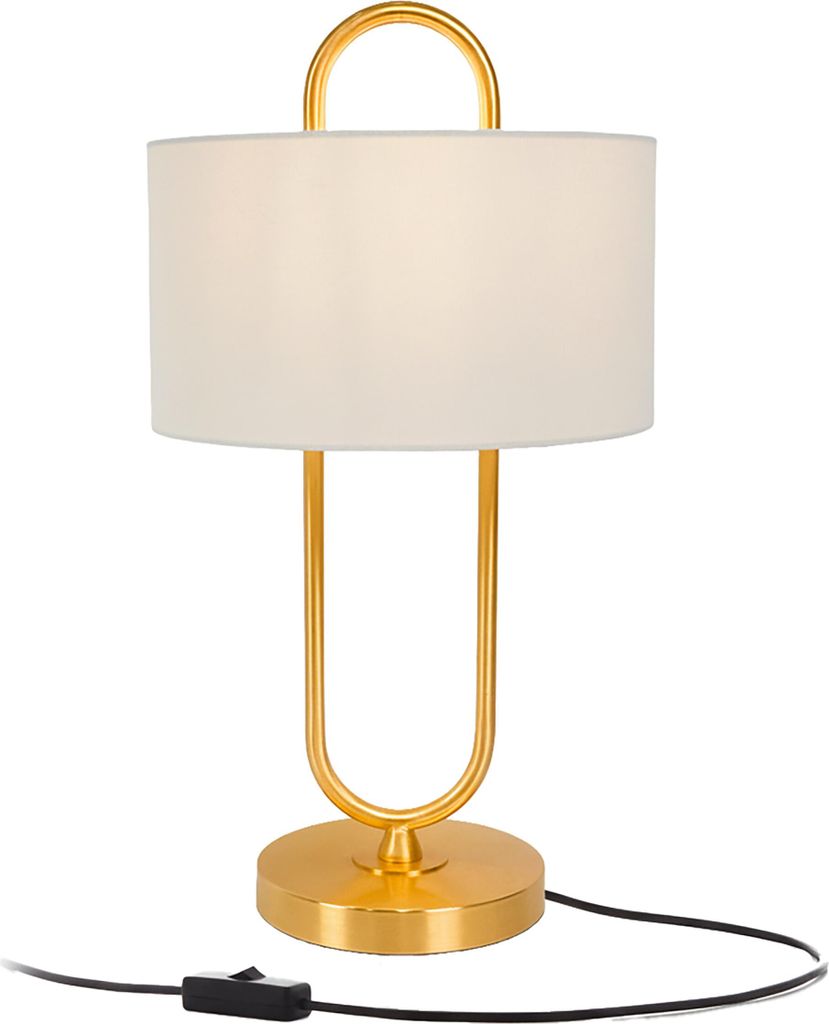 relaxdays Tischlampe U-Form mit Leinenschirm
