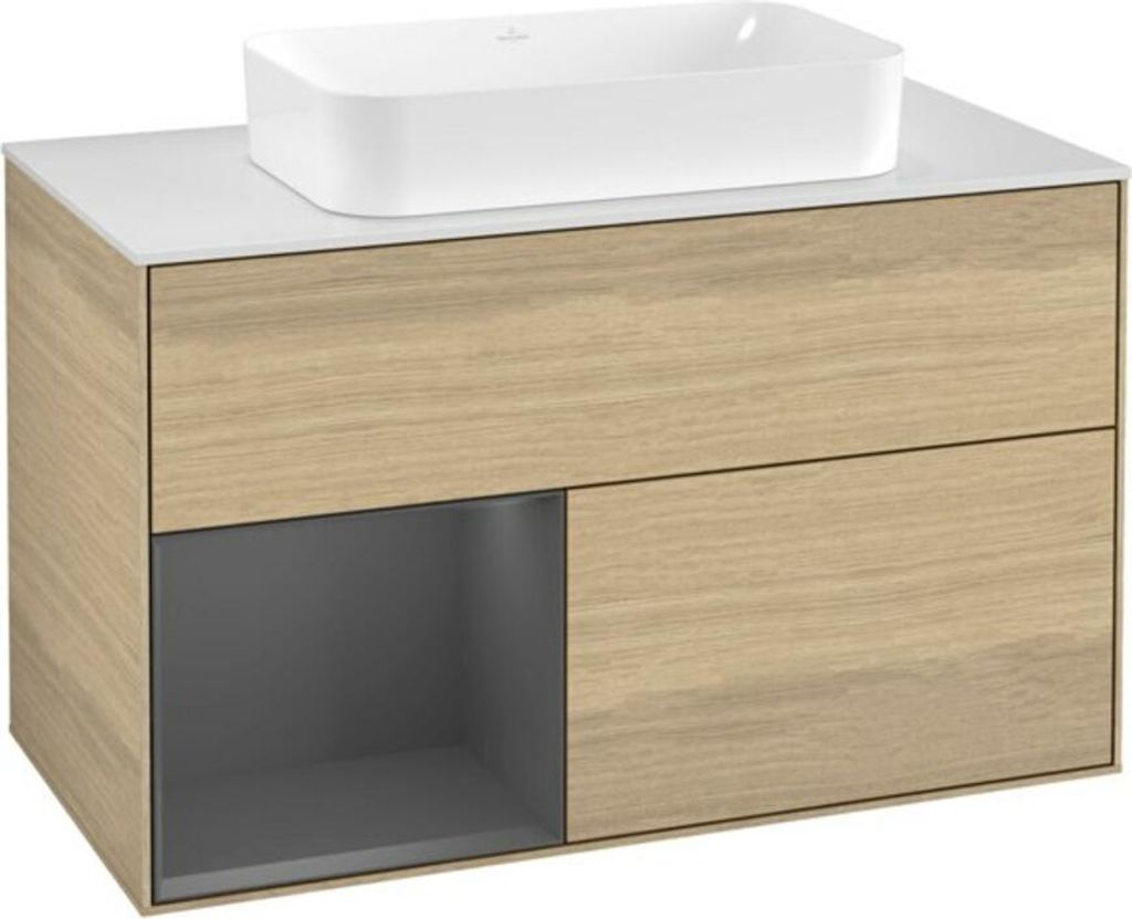 V&B Waschtischunterschrank Abdeckplatte wh. m Finion 100x60,3cm, Reg li Anthrac. m, Oa Veneer
