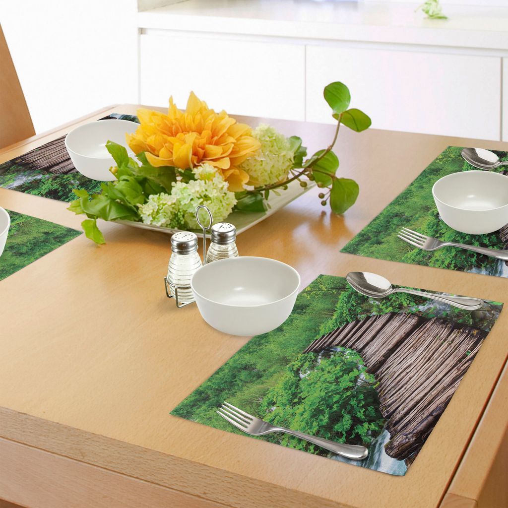 ABAKUHAUS Wald Platzmatten, Pathway in Pond über den See Natural Organic Life Rainforest ist in das Wilde Foto, Tiscjdeco aus Farbfesten Stoff fü...