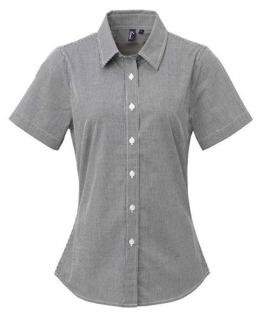 Premier - Hemd für Damen kurzärmlig LT2675 (S) (Schwarz/Weiß)
