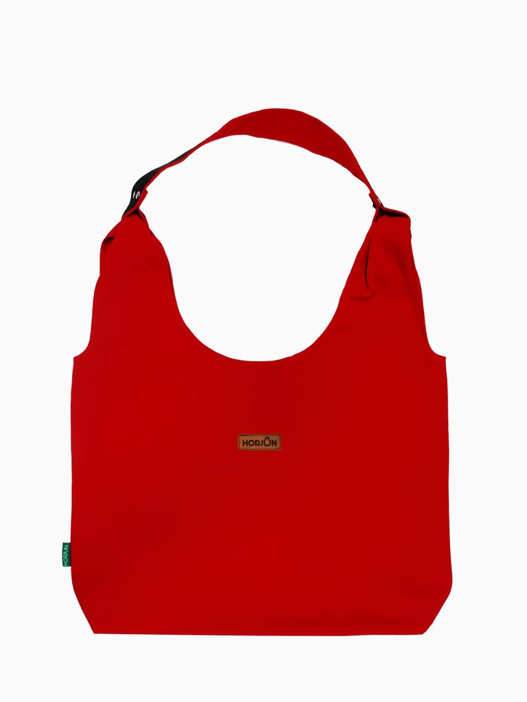 HORJUN Tragetasche Beuteltaschen, Baumwolltaschen, 100% Baumwolle, Gabardine Stoff Rot (Griff mit Leder)