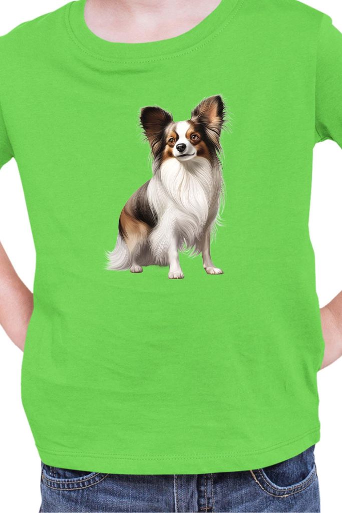 Kinder T-Shirt Dogs Breeds Papillon Dog Breed 005, 5-6 Jahr - 116 / Lime