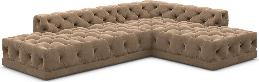 Samtstoff L-Form Lounge Sofa Meliva Braun Rechts