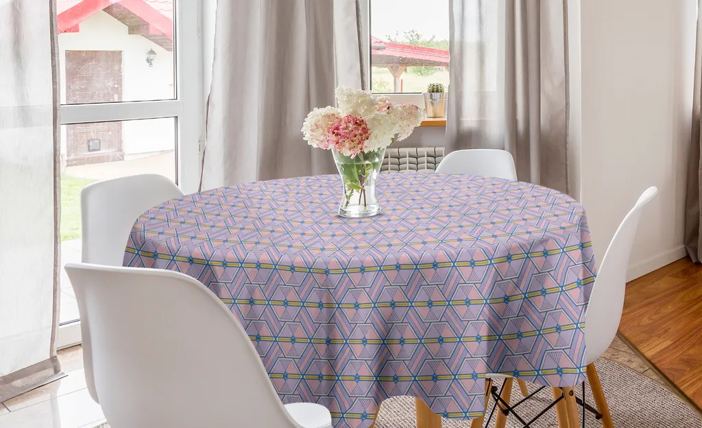 ABAKUHAUS Tovaglia geometrica rotonda, esagoni, tovaglia circolare per sala da pranzo, decorazione cucina, 150 cm, rosa lilla