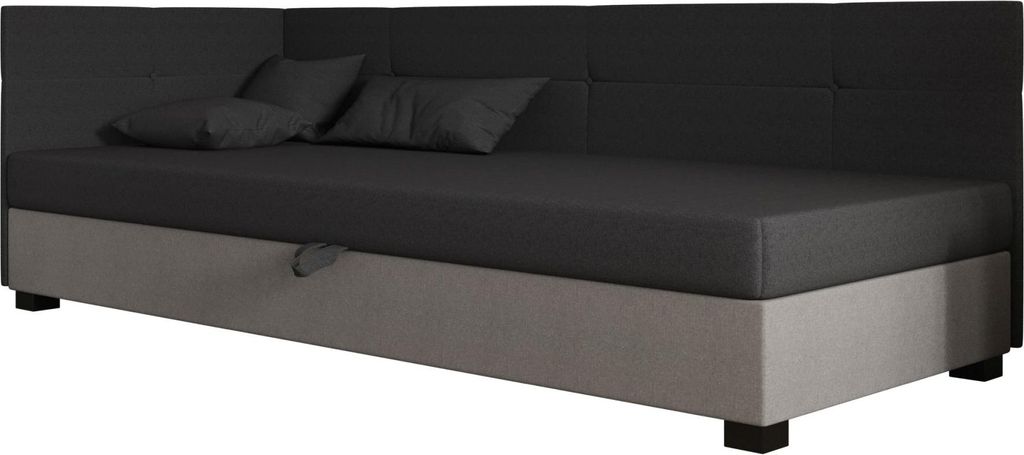 AURA SOFA Boxspringbett DYLAN PLUS 110x195 Komplett-Set mit Bonell Matratze, Polsterbett mit Bettkästen - Grau/Dunkelgrau, SAWANA 21/05