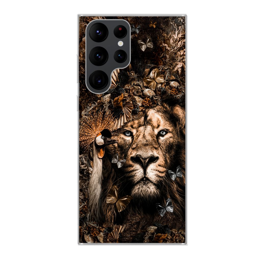 MuchoWow Handyhülle Schutzhülle Hülle für Samsung Galaxy S22 Ultra Tiere - Collage - Schmetterling Silikon Softcase Handy Hülle - Abbildung