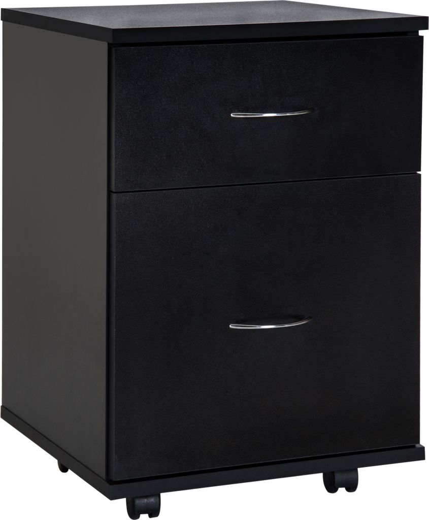 HOMCOM Büro- und Heim-Schubladentyp, mobiler Aktenschrank aus Holz mit Rollen und 2 Schubladen, 41 x 39 x 58 cm, Schwarz