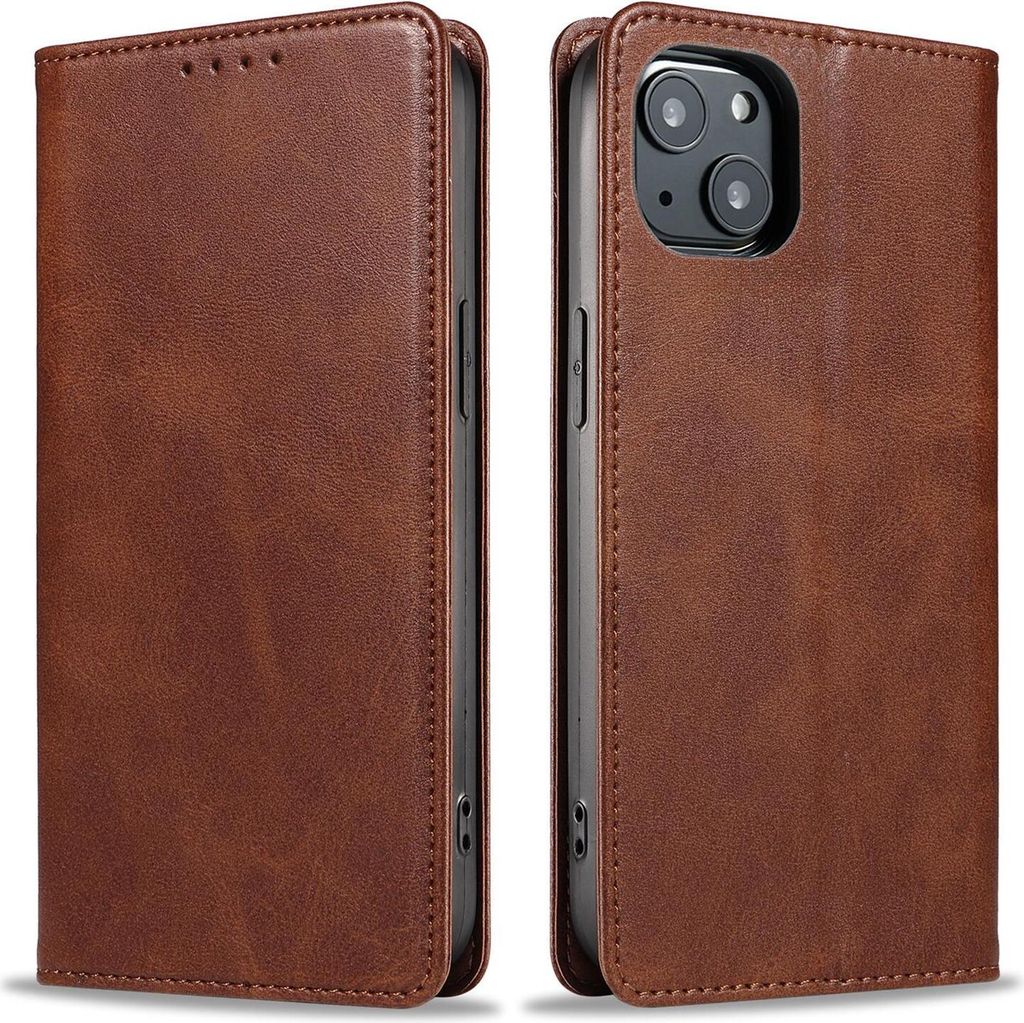 Handyhülle für Apple iPhone 14 Kunstleder Flip Cover Hülle Handytasche Case Kartenfach Farbe: Dunkelbraun