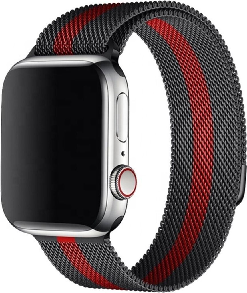 Apple Watch Milanese Edelstahl Armband Schwarz/Rot mit Magnetverschluss 38/40mm für Watch Serie 8/7/6/5/4/3/2/1/SE Universal, Fachhändler, DE, Bl...