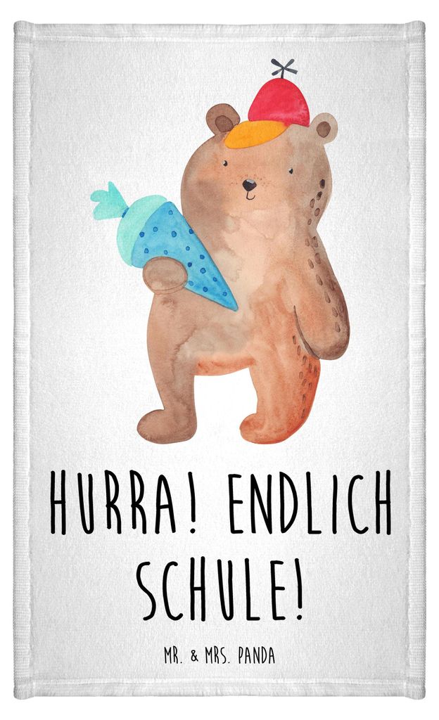 Mr. & Mrs. Panda Handtuch Bär Schultüte - Weiß - Geschenk, Gäste-WC, Klein, Einschulung, Frotteehandtuch, Grundschule, Teddy, Schulbeginn, Frot...