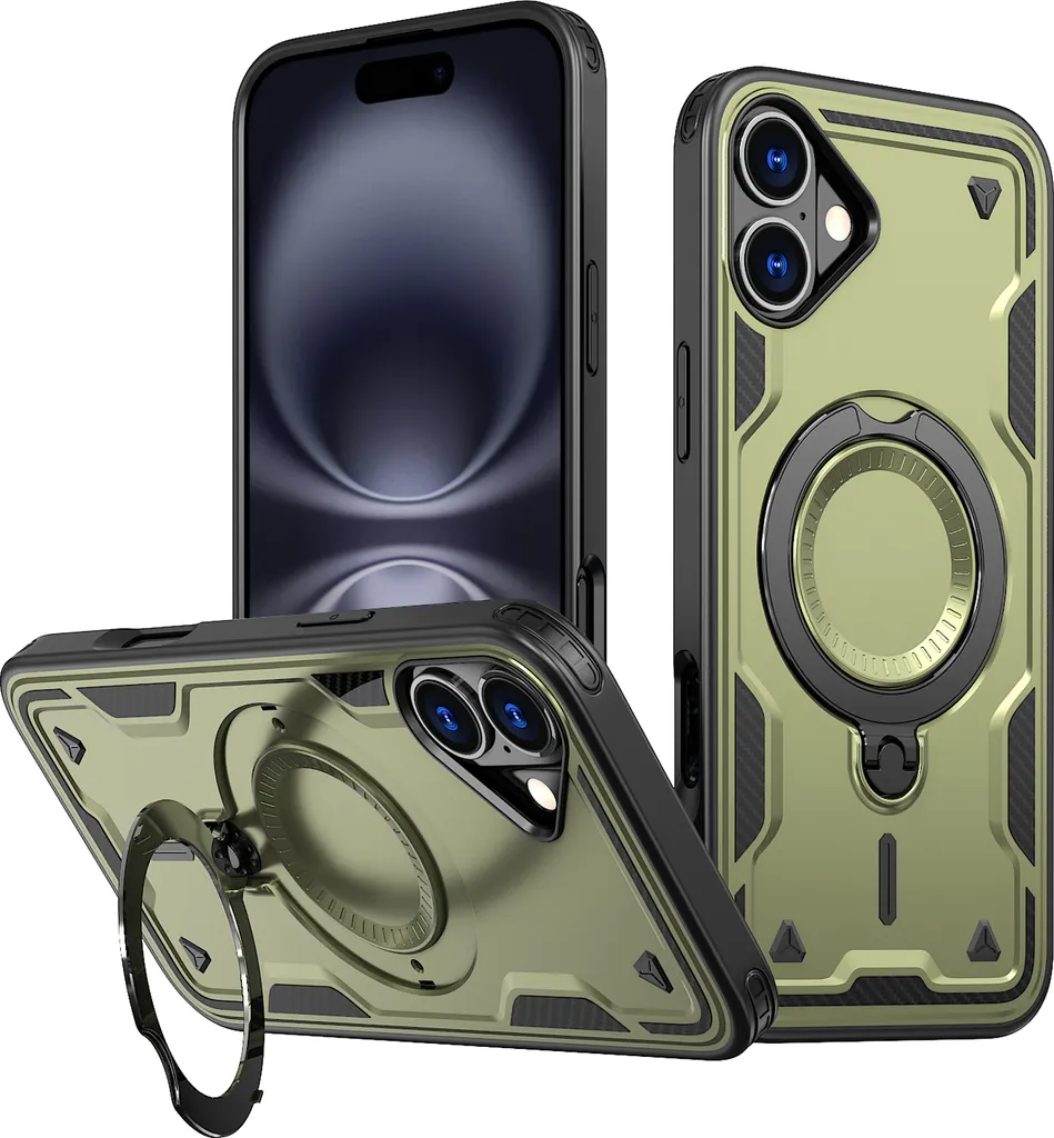Cover iPhone 16 Plus Magnetica Verde Militare - Guscio Protettivo Rugged