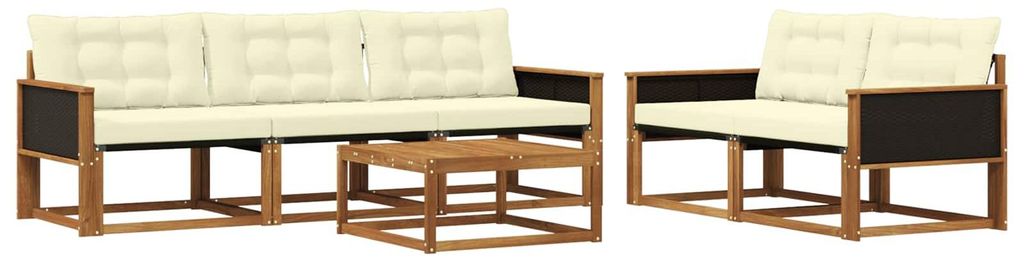“2026 Modern“ Braun Outdoor-Sofagarnitur mit Kissen 6 pcs Natur und Creme - Designermöbel 36772 - Gartensofas