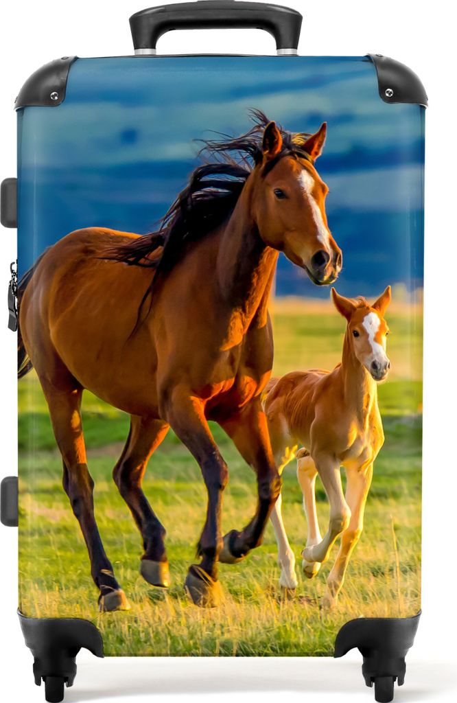 NoBoringSuitcases.com Großer Koffer - Pferde - Tiere - Landschaft - Sonne - Kinder - Kombinationsschloss TSA - Hartschalen Trolley 4 Rollen - 72...