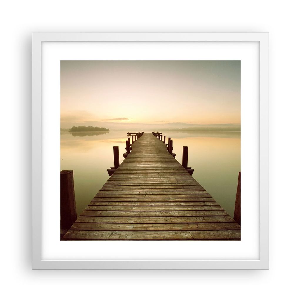 Gerahmtes Poster - Weißer Rahmen - Brücke See - 40x40 cm - Wand Bild - Wanddeko - Wandbilder - Kunstposter - Wandposter - Bilderrahmen - Bilder -...