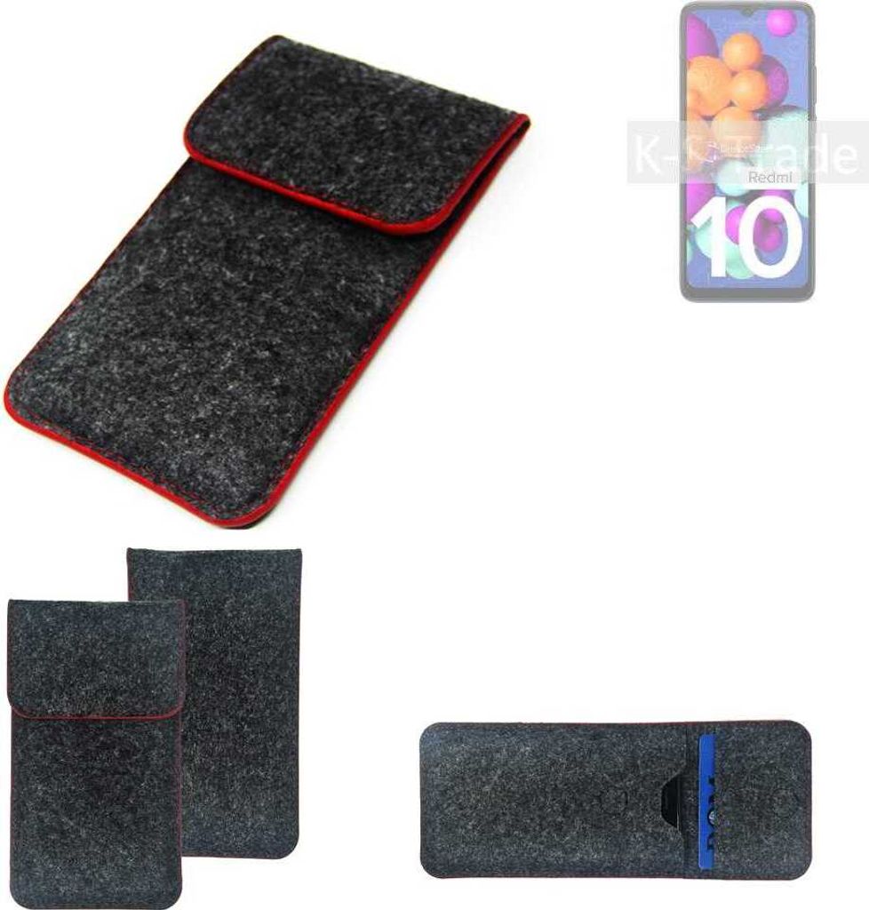 K-S-Trade Handy Schutz Hülle kompatibel mit Xiaomi Redmi 10 India Schutzhülle Handyhülle Filztasche Pouch Tasche Case Sleeve Filzhülle dunkelgrau