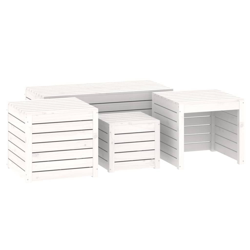 Möbel 4-tlg. Gartenbox-Set Weiß Massivholz Kiefer - wasserdicht Aufbewahrungsbox CLORIS6438144