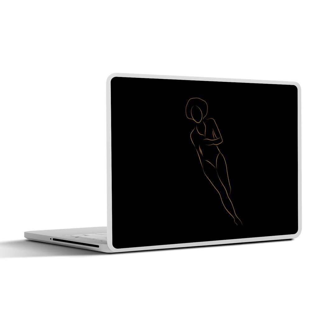 MuchoWow Laptop Aufkleber Sticker Cover Frau - Gold - Schwarz - Strichzeichnung 32.5x23.5 cm - Sticker für Laptop - Selbstklebend