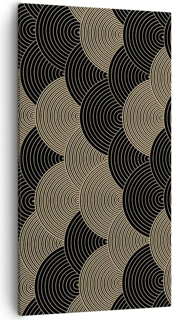 Bild auf Leinwand - Leinwandbild - Einteilig - Schwarz und Gold Kreise Grafiken - 55x100cm - Wand Bild - Wanddeko - Wandbilder - Leinwanddruck - Bi...