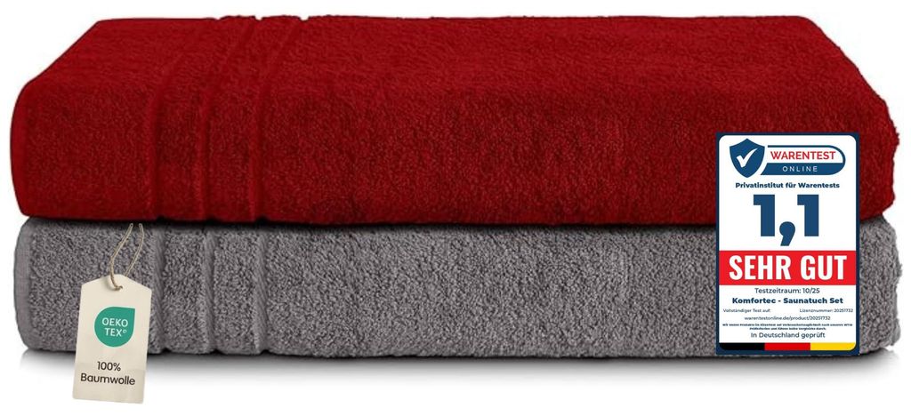 Komfortec 2er Saunahandtuch Set XXL 80x200 cm, 100% Produktbild 