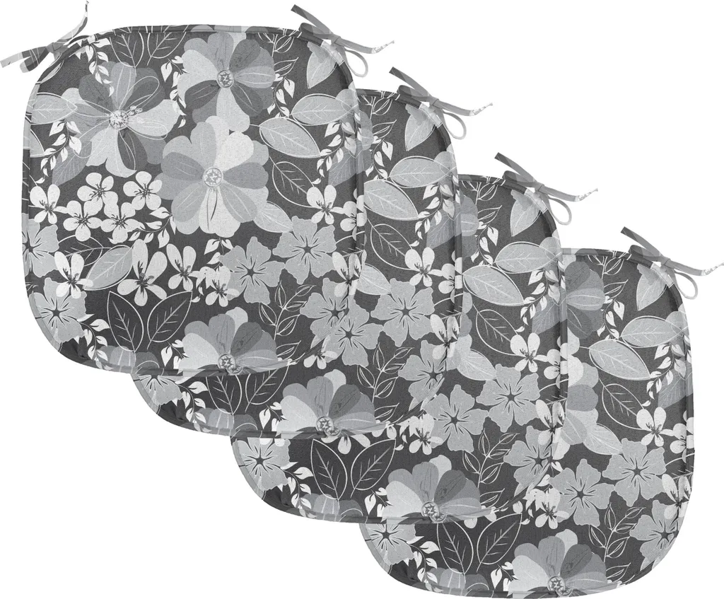 Coussins de Chaise Anti-Glisse et Antitache Gris Bloom 40x40 Lot de 4