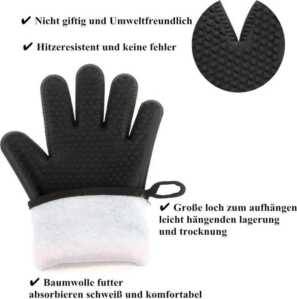 Guanti da Forno in Silicone Resistente 500°C: Set 2 Pezzi Professionali BBQ - 3