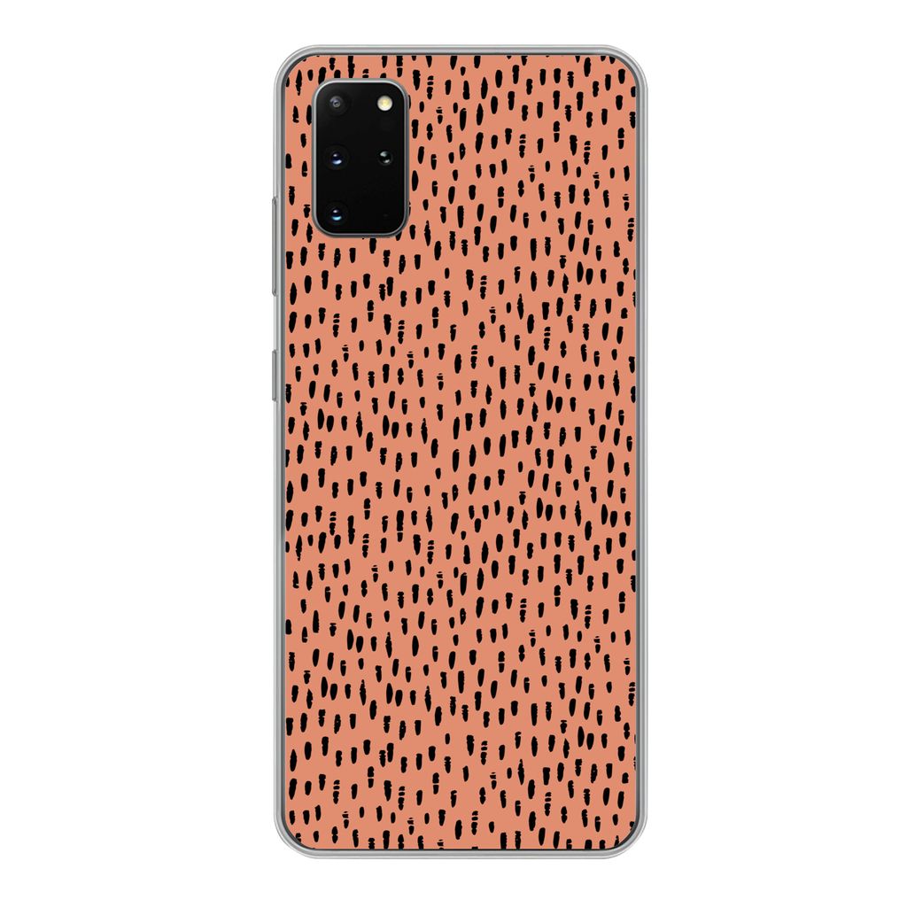 MuchoWow Handyhülle Schutzhülle Hülle für Samsung Galaxy S20 Plus Polka dots - Schwarz - Orange Silikon Softcase Handy Hülle - Hartschale
