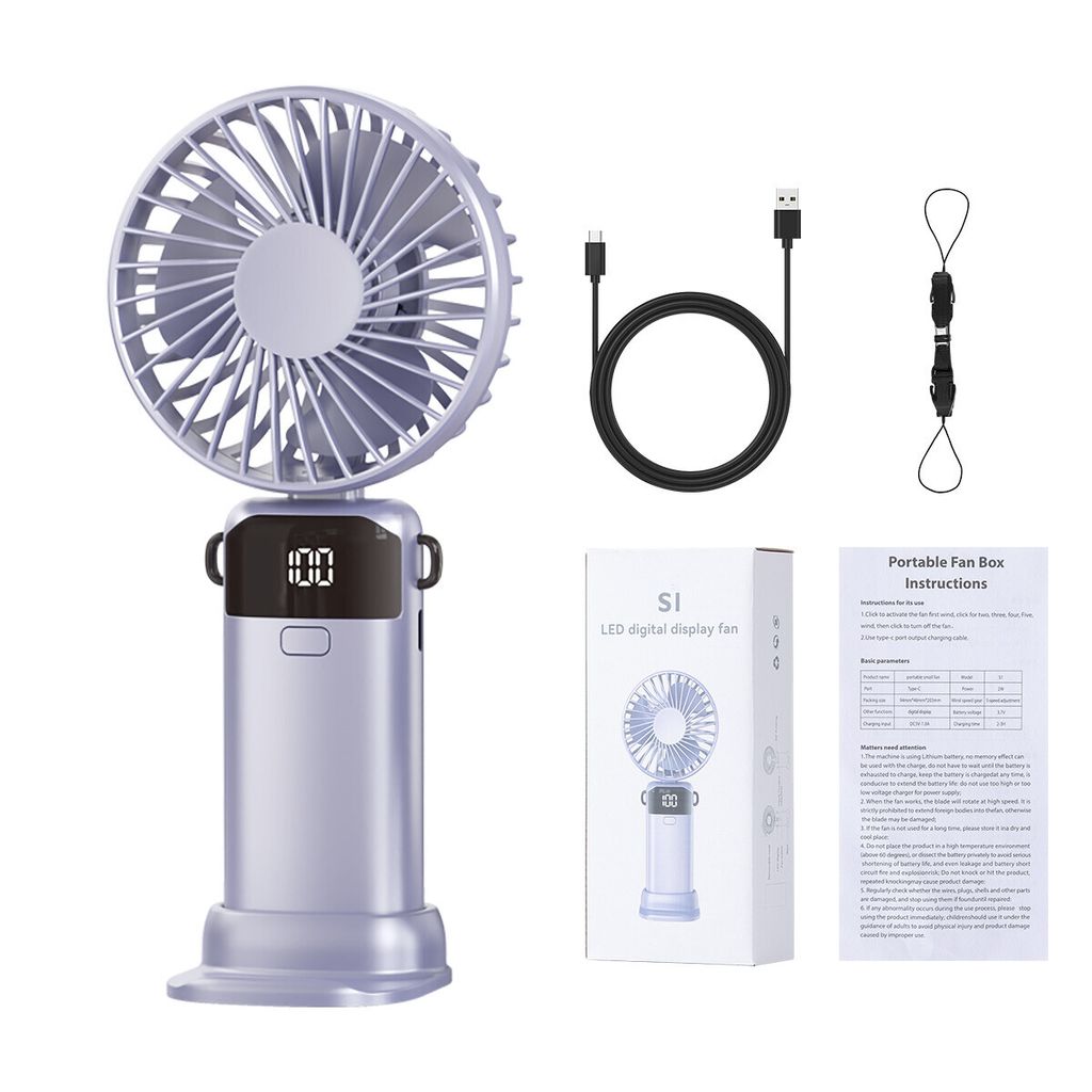 Tragbarer Handventilator Mini Leise Ventilator USB-Ventilator Lüfter mit Akku lila