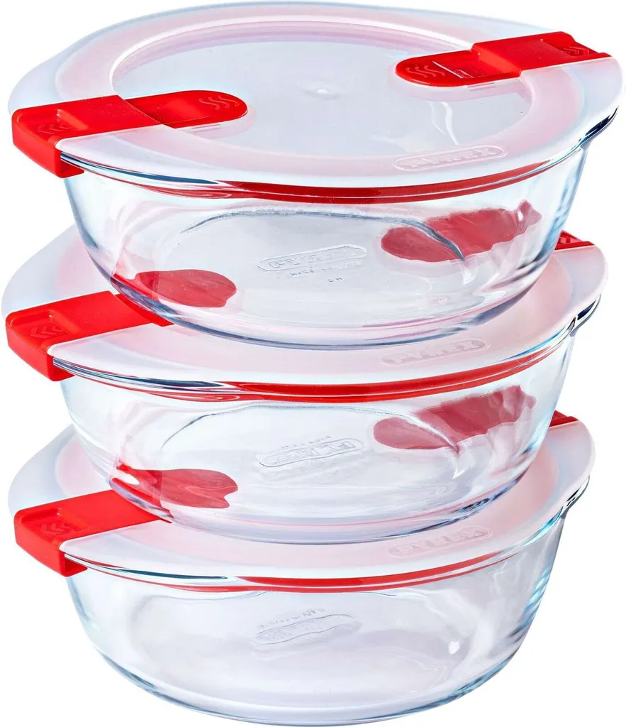 Set 3 Ciotole Pyrex Cook & Go 1,1L - Vetro Borosilicato Ermetico