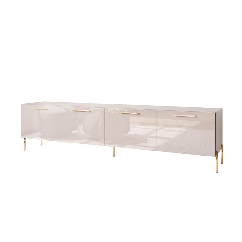 TV-Schrank AURA 200 KASCHMIR Hochglanz auf geraden goldenen Füßen mit LED-Beleuchtung